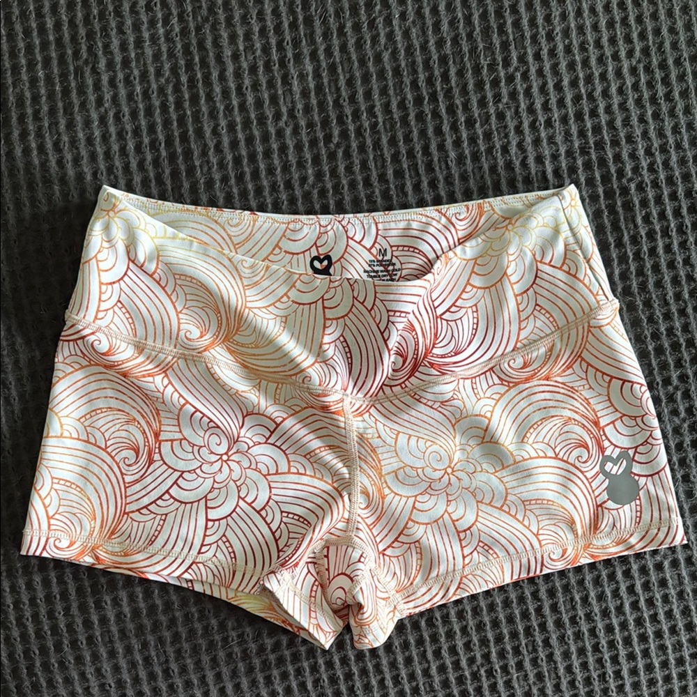 White and Orange Athletic Shorts with Elastic Waistband